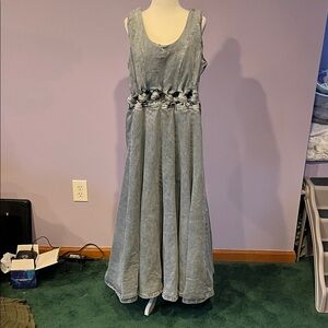 Denim maxi dress with detailed midriff size small